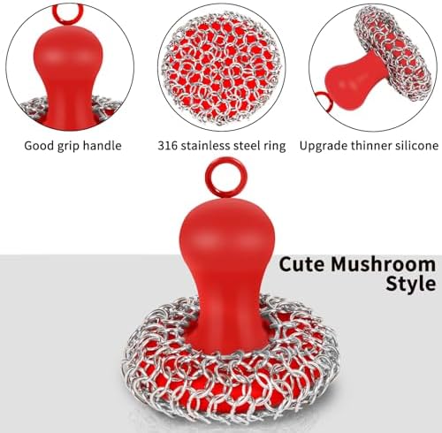 Herda Cast Iron Cleaner Scrubber+Pan Scraper, Patented Chain Mail Scrubber - Image 2