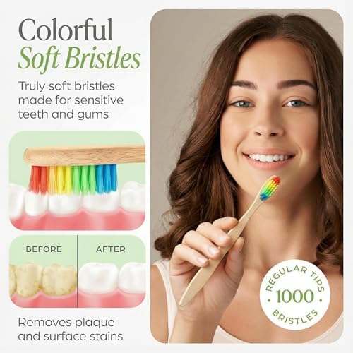 Bamboo Toothbrush 10 Pack Manual Toothbrushes for Adults Plastic Free Toothbrush Oraganic Bamboo Tooth Brush Wood Toothbrush (Rainbow) - Image 2