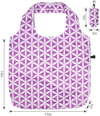 HOLYLUCK Reusable Grocery Bags,Heavy Duty Foldable Shopping Tote Bag (Standard, 3 Purple Geometric Flowers) - Image 5