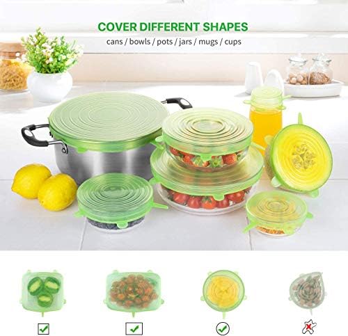 Silicone Stretch Lids for Food Storage in Fridge, 12 Pack Silicone Lids, Reusable Food Grade Silicone Bowl Covers for Cups, Bowls and Dish, 6 Sizes Round and Rectangle Shape - Image 6