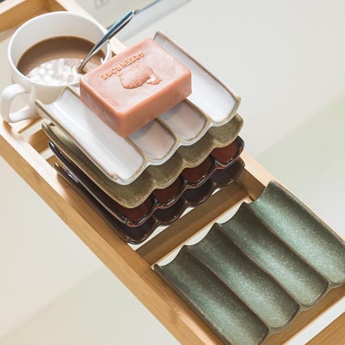 Soap Dish with Self Drain Fluted Design, Bar Soap Holder for Bathroom, Japanese Soap Tray for Shower, Bathroom and Kitchen Sink Organizer, Ceramic Soap Saver, White - Image 4