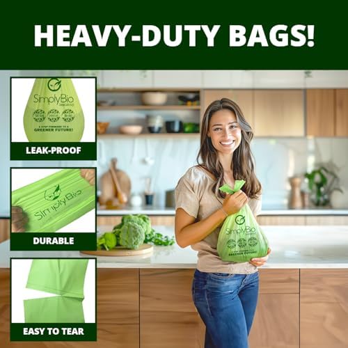 Simply Bio 3 Gallon Compostable Trash Bags Liners with Handle-Tie, Thick 0.67 Mil, 11.36 Liter, 80 Bags, Small Kitchen Food Scrap Waste Bag, ASTM D6400, US BPI and OK Compost Home Certified - Image 4