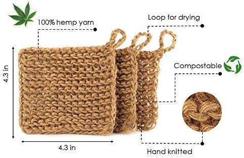 Natural Hemp Sponges for Dishes - Biodegradable Scrubber for dishwashing -Organic Reusable Unsponges Hand Knitted- Eco Friendly 100%-Compostable Set of 3 - Image 2