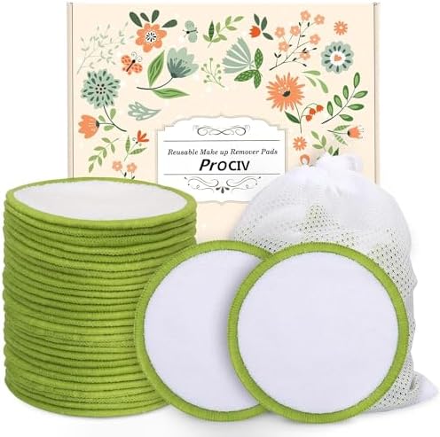 ProCIV Reusable Makeup Remover Pads, 20 Packs Organic Washable & Eco, Green by ProCIV