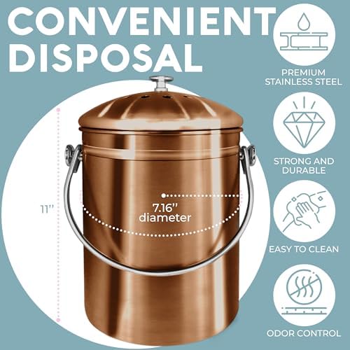 Epica Kitchen Compost Bin for Kicthen Countertops, 1.3 Galllon - Copper - Image 4