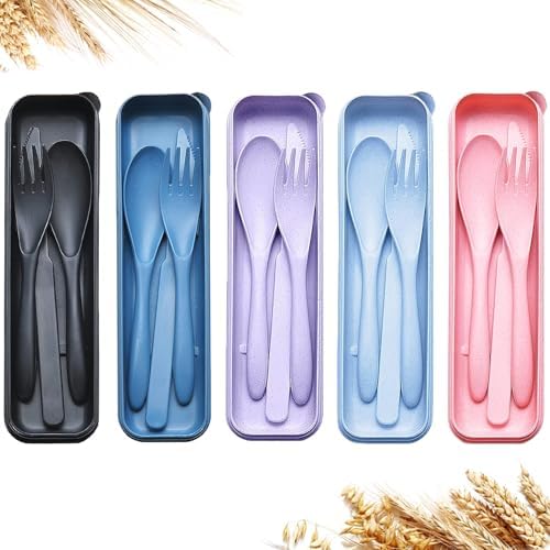 Reusable Travel Utensils Set with Case Wheat Straw Fork Spoon Knife Cutlery by Unknown