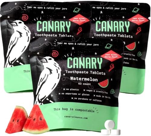 Canary Nano Hydroxyapatite Toothpaste Tablets Watermelon- Remineralizing, Fluoride Free, All Natural Tabs with Xylitol - Great for Kids, Plastic Free - 189 Count by Canary
