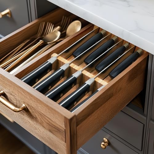 Utoplike Knife Drawer Organizer, Bamboo Knives Block for Kitchen Drawers - Image 5