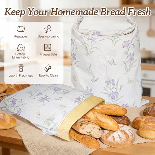Beeswax Bread Bags, 2 pcs Reusable Bread Bags for Homemade Bread, - Image 3