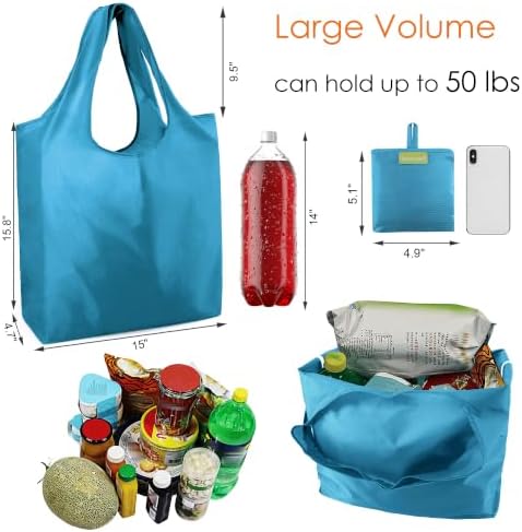 BeeGreen Light Blue Reusable Grocery Bags Wholesale Blue Reusable Kitchen Bags Bulk Foldable-Machine Washable with Zipper Storage Pouch 50 Packs - Image 3
