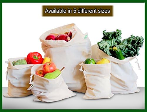 Reusable Grocery Bags for Produce - Small Size Muslin Bags for Brewing and Making Tea - Made of 100% Organic Cotton with Drawstring - Set of 3 (Small - 8"x10") - Image 3