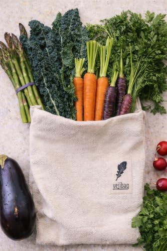 VEJIBAG Extra Large | Certified Organic Cotton Vegetable Crisper Bags | Produce Bags to Keep Lettuce & Veggies Fresh | Reusable, Eco-Friendly, Biodegradable, Machine Washable/Dryable | Made in USA by Vejibag