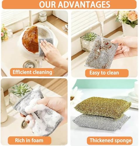 Dish Sponges Kitchen Scrubber - 6 Pack Non Scratch Steel Wool Scrubber Esponjas para Lavar Platos Multipurpose Thickened Sponges for Cleaning Dishes, Pans, Pots - Image 5