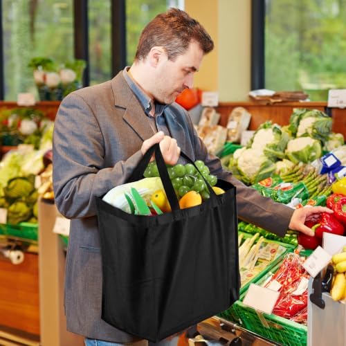 Zhehao 60 Pcs Reusable Grocery Bags Bulk Large Foldable Shopping Tote Bags Non Woven with Handle and Plastic Button(Black) - Image 3