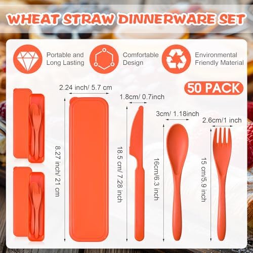 Jinei Reusable Travel Utensils Set Wheat Straw with Case,Orange - Image 2