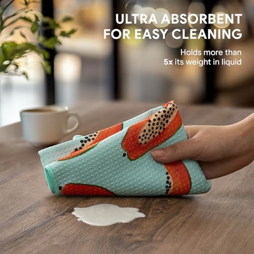 RECYCO Waffle Kitchen Towel Set of 2 - Quick Dry Microfiber Sustainable Dish Towels - Ultra Absorbent Reusable Cleaning Tea Towels - Lightweight Hand Towels,16”x 28”, Papaya Joy - Image 4