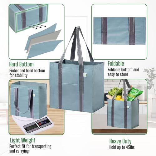 VENO 2/4 Pack Compact Reusable Grocery Shopping Bags with Hard Bottom - Image 3