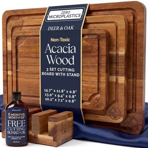 Deer & Oak Non Toxic 3-Piece Acacia Cutting Board Set with Stand by DeerOak