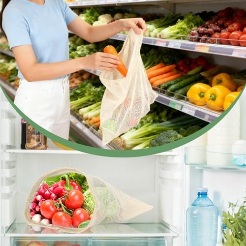 Reusable Cotton Produce Bags (10 Pack + 1 Premium Stotage Pouch) - Organic Cotton Mesh Bags for Fruits & Vegetables, Washable, Double-Stitched, Tare Weight, Eco-Friendly Storage (4L, 4M, 2S) - Image 5