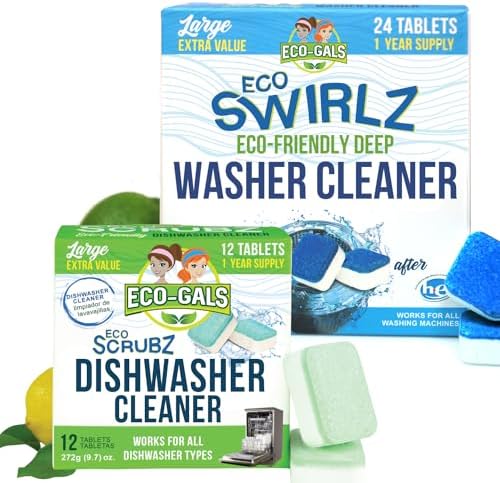 Eco-Gals Eco Swirlz Washing Machine Cleaner with Bonus Eco Scrubz Dishwasher Cleaner Add On 36 Count Deep Cleaning Tablets by Eco-Gals