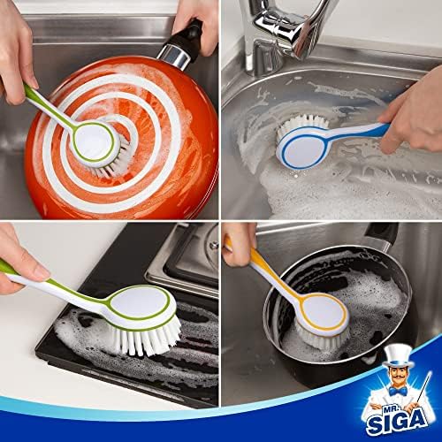 MR.SIGA Round Dish Brush with Suction Cup, Pack of 3 - Image 7