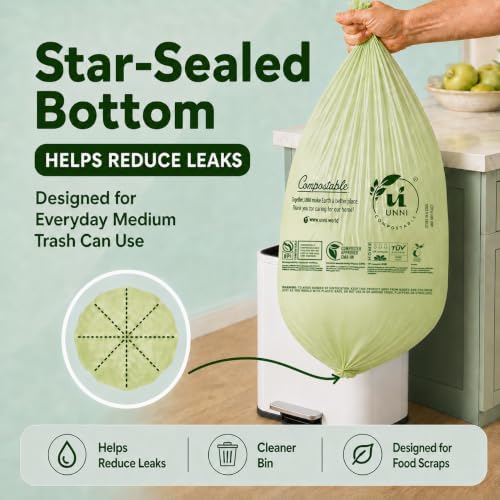 UNNI 8 Gallon Compostable Bags, 50 Count, 30 Liter, Extra Thick 0.85 Mil - Image 6