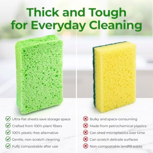 AIRNEX XL Compressed Cellulose Sponges - 6 Pack Large Natural Pop Up Dish Sponge for Kitchen - Compostable Plant-Based Cleaning Sponges Bulk – Non Scratch Big Sponges for Dishes & Household Cleaning - Image 6