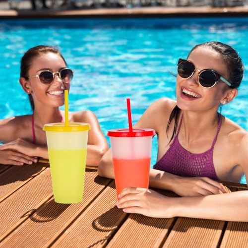 Color Changing Cups, 5 Pack 24oz Plastic Tumblers, Reusable Iced Coffee & Smoothie Cups with Lids and Straws for Parties and Travel (transparent, 24 Pcak) - Image 4