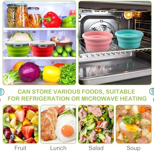 Suclain 4 Pcs Collapsible Bowls with Lids Silicone Camping Food Storage Container Expandable Folding Salad Lunch Box Travel Container for Hiking Camping - Image 4