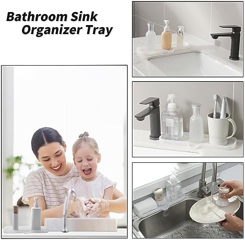 MicoYang Silicone Soap Dish with Drain Spout — Self-Draining Double Sink Organizer Tray for Kitchen & Bath, Dispensers, Sponges & Soap Holder, Non-Slip & Dishwasher Safe, Translucent (Large, 12"×4") - Image 3