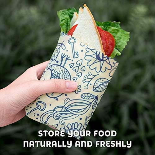 Akeeko Reusable Beeswax Food Wraps - Assorted 9 Packs, Reusable, Plastic-Free Food Storage, 5 Small, 2 Medium, 1 Large, 1 Extra Large Wraps with Flower and Birds Pattern - Image 5