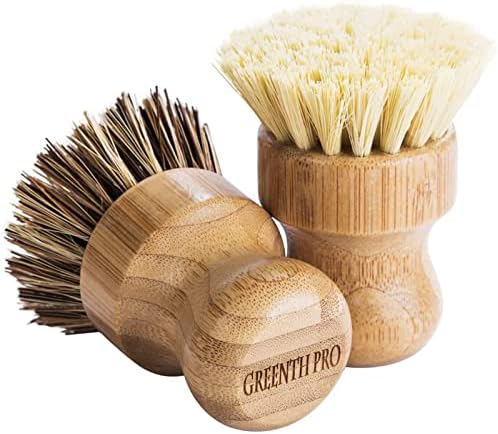 Palm Pot Brush- Bamboo Round 6 Packs Mini Dish Brush Natural Scrub Brush Durable Scrubber Cleaning Kit with Union Fiber and Tampico Fiber for Cleaning Pots, Pans and Vegetables - Image 2