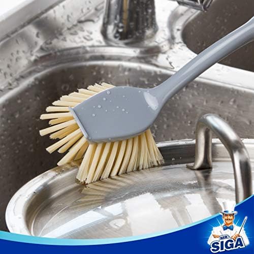 MR.SIGA Dish Brush with Bamboo Handle Built in Scraper, Pack of 2 - Image 4
