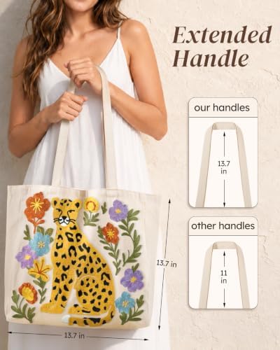 Floral Embroidery Canvas Tote Bag with Magnetic Closure for Daily - Image 2