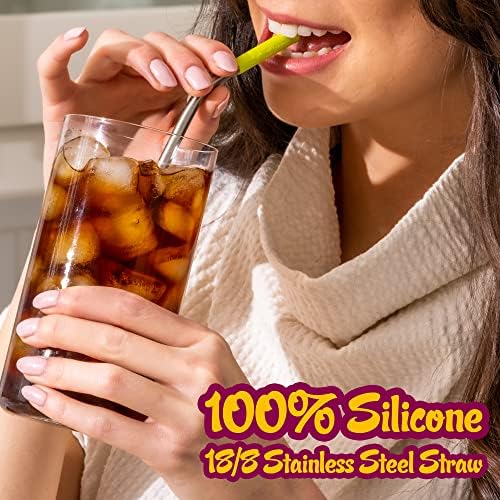 Softy Straws Premium Reusable Stainless Steel Drinking Straws With Silicone Tips + Patented Straw Cleaners and Carrying Case - 9” Long Metal With Curved Bend for 20/30/32oz Tumblers - Image 3