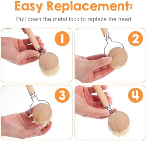 11 Pcs Bamboo Dish Brush Set, Multifunctional Bamboo Dishwashing Scrub Brush with Natural Sisal Bristles, Wooden Handle Dish Brush with Replacement Heads for Cleaning Pots Dishes Pans Vegetables - Image 4
