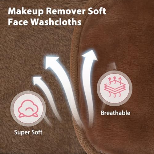 Natwag Makeup Remover Cloth, 6" x 6" Make Up Towels Reusable Face Cloth for Washing Face, Makeup Remover Pads Microfiber Face Washcloth with Mesh Bag, Just Water, 12 Pack, Brown - Image 3