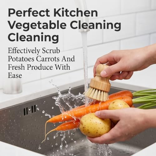 Bamboo Dish Brush Set, Natural Sisal Scrubber for Pots Pans Dishes with Tray, Eco Friendly Kitchen Brush 3 Pack - Image 2