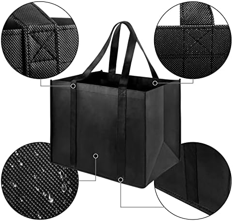 LadyRosian 10 Pack Heavy Duty Kitchen Reusable Grocery Bags, Durable XL Shopping Tote with Handle Can Hold 45+lbs, Stands Upright, Foldable & Washable (Black) - Image 4