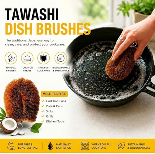 Pack of 6 Tawashi Vegetable Scrub Brush, Natural Coconut Coir Fiber Produce Brush, Fruit & Vegetable Scrubber, Kitchen Cleaning Brush, Japanese Kamenoko Design - Image 7