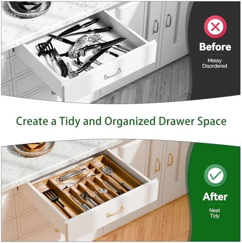 Simple Trending Expandable Bamboo Kitchen Drawer Organizer, Natural - Image 3