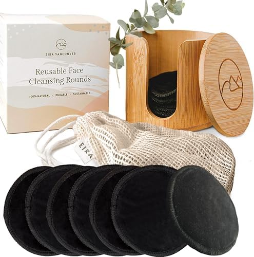 Reusable Makeup Remover Pads with Bamboo Holder – Washable Bamboo Cotton Rounds for Face, Toner & Sensitive Skin – Eco Friendly Zero Waste Skincare Set by EIRA by Eira+Vancouver