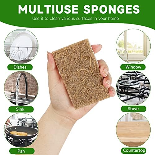 10 Pack Biodegradable Natural Sponges Kitchen - Compostable Cellulose and Coconut Walnut Scrubber Sponge - Eco Friendly Sponges for Dishes - Image 5