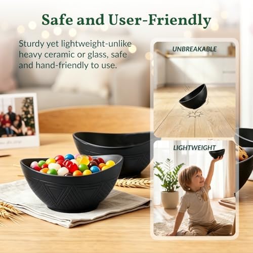 Homienly Wheat Straw Bowls 10 OZ Small Bowls Unbreakable Small Serving Bowls for Ice Cream, Snack, Dipping Side Dishes, Yogurt Microwave & Dishwasher Safe Oval Bowls for Camping, Dorm (6 PCS, Black) - Image 4