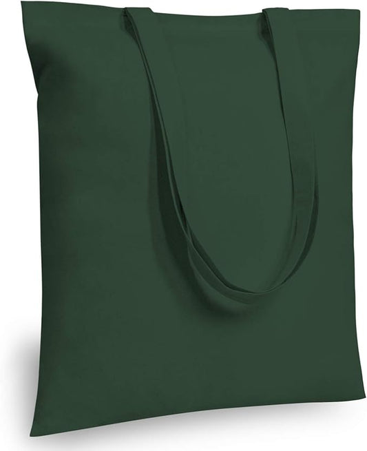 TOPDesign 12-Pack Economical 16"x15" Green Black Cotton Tote Bag, Lightweight Medium Reusable Grocery Shopping Cloth Bags, Suitable for DIY, Advertising, Promotion, Gift, Activity