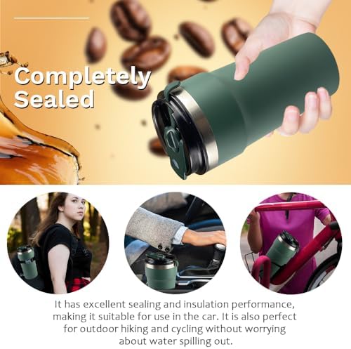 SPLMIFA Travel Coffee Mugs Leak-Proof, Reusable Coffee Cups with Lids, Stainless Steel Vacuum Insulated Coffee Tumblers, Thermal Insulation Cups for Men and Women Hot & Cold Drinks(4th-Green, 16OZ) - Image 5