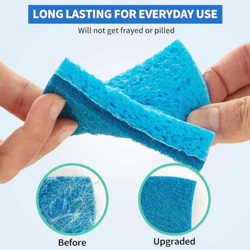 Non-Scratch Cellulose Scrub Sponges 12 Pack, Sponges Kitchen with Double-Side & Ergonomic Design for Dishes, Coated Cookware, Sink & Countertops. - Image 3