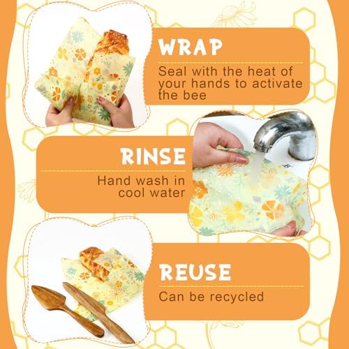 3 Rolls Reusable Beeswax Food Wrap, 13'' x 59'' - Image 5