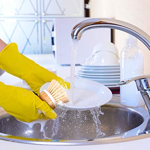 Boao 3 Pieces Bamboo Dish Scrub Brush and 1 Holder Natural Wooden Kitchen Cleaning Scrubbers Durable Bamboo Palm Household Pot Scrubber Brush for Dishes Pots Pans Kitchen Sink Cleaning - Image 6