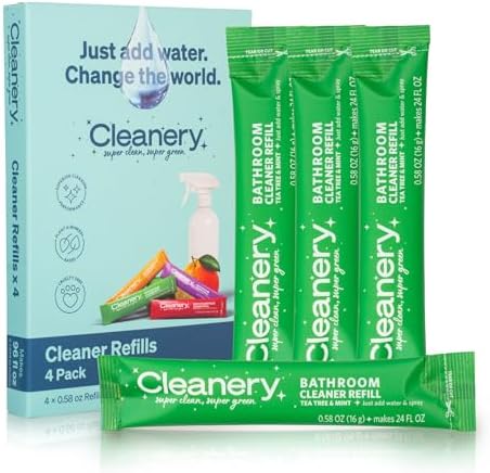 Bathroom Cleaner Powder Concentrate Refills 4 Pack, Makes 24 fl oz Each, Tea Tree & Mint by Cleanery